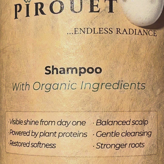 A video showcasing Pirouette Beauty's natural shampoo with organic ingredients.